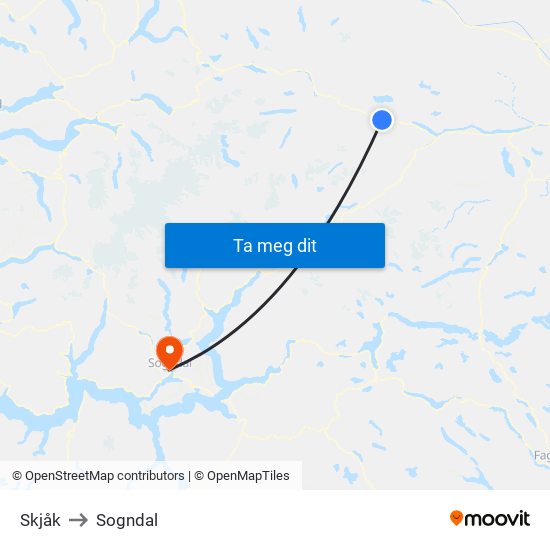 Skjåk to Sogndal map