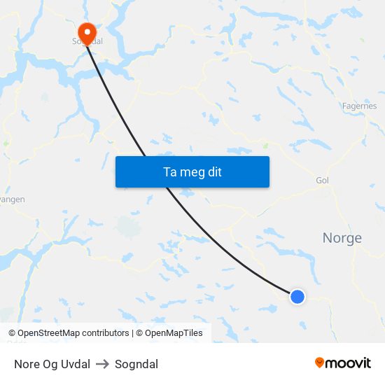 Nore Og Uvdal to Sogndal map