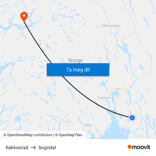 Rakkestad to Sogndal map