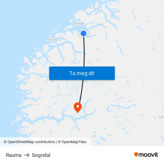 Rauma to Sogndal map