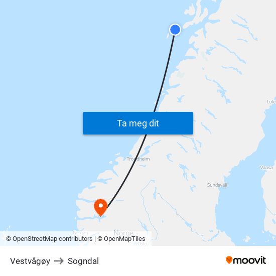 Vestvågøy to Sogndal map
