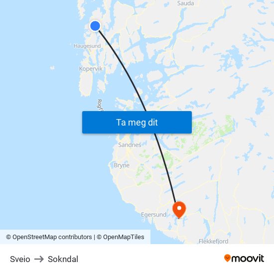 Sveio to Sokndal map