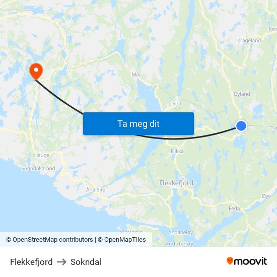 Flekkefjord to Sokndal map