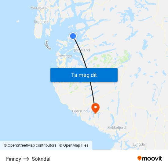 Finnøy to Sokndal map