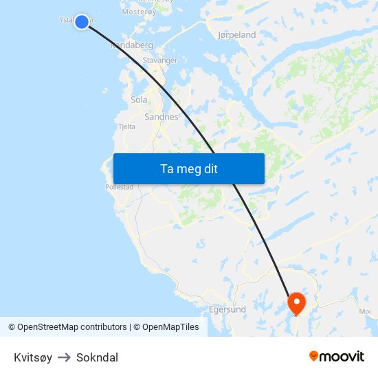 Kvitsøy to Sokndal map