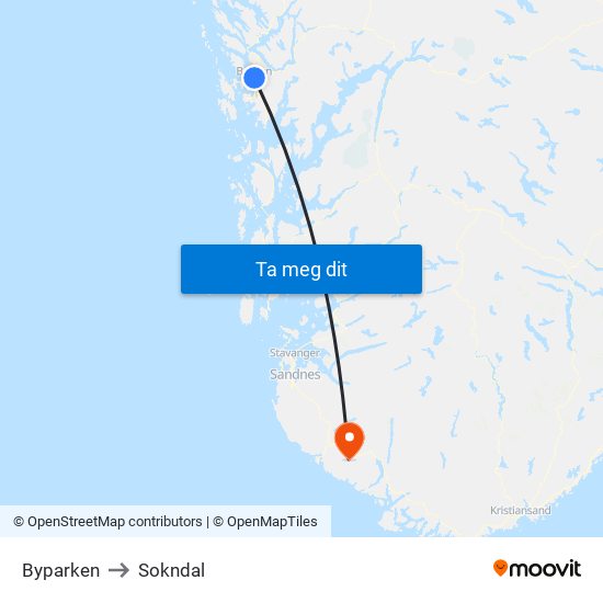 Byparken to Sokndal map