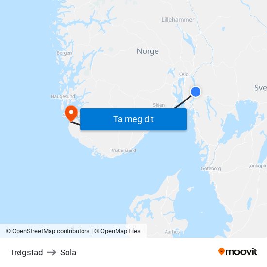 Trøgstad to Sola map