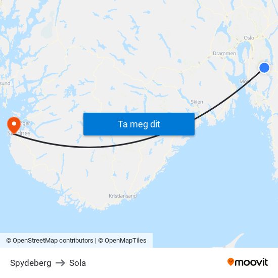 Spydeberg to Sola map