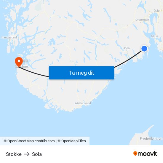 Stokke to Sola map