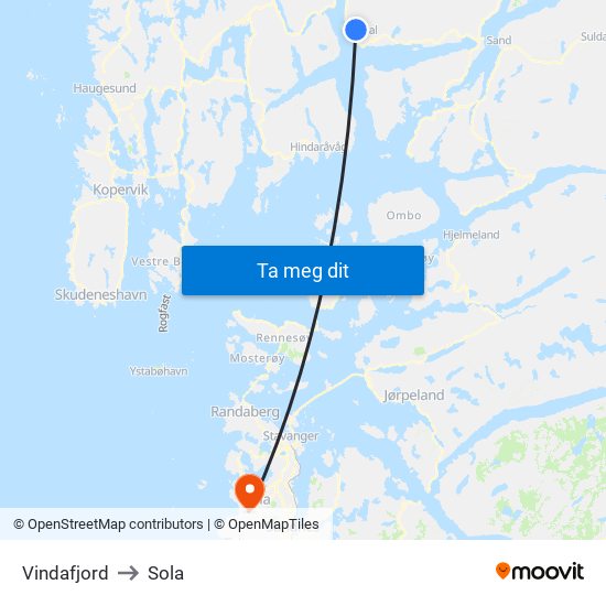 Vindafjord to Sola map