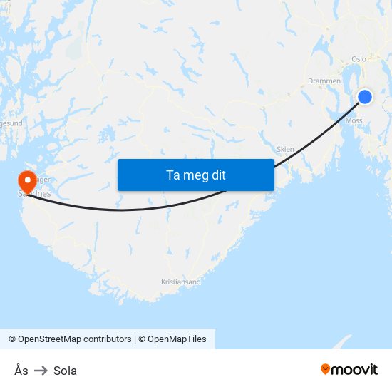 Ås to Sola map