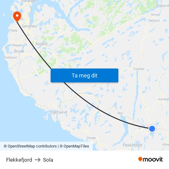 Flekkefjord to Sola map