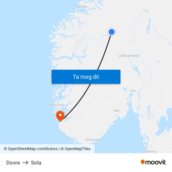 Dovre to Sola map
