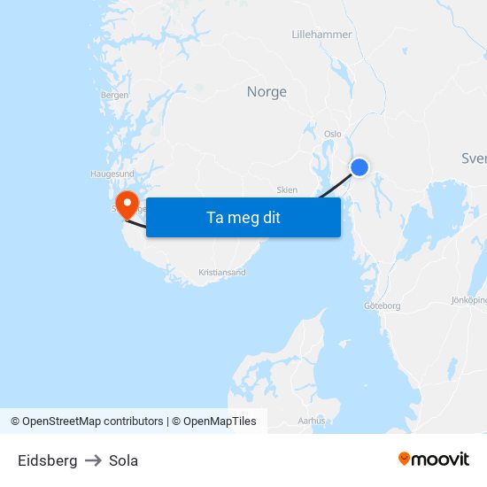Eidsberg to Sola map
