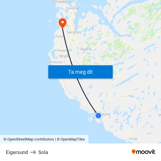 Eigersund to Sola map