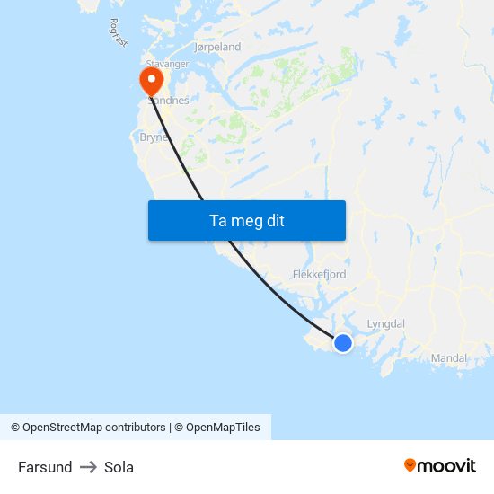 Farsund to Sola map