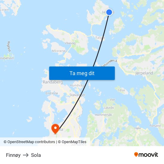 Finnøy to Sola map