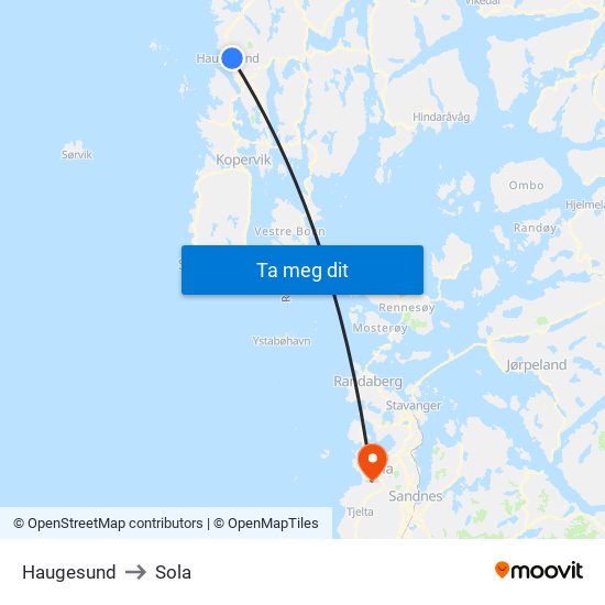 Haugesund to Sola map