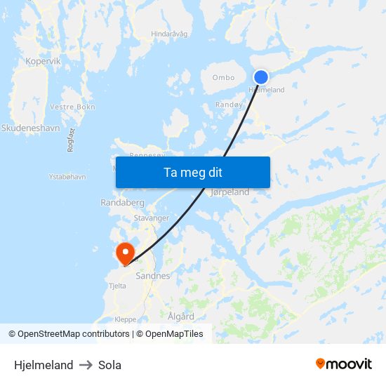 Hjelmeland to Sola map