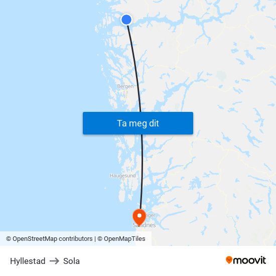 Hyllestad to Sola map