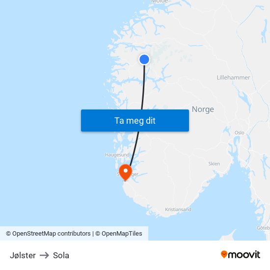 Jølster to Sola map