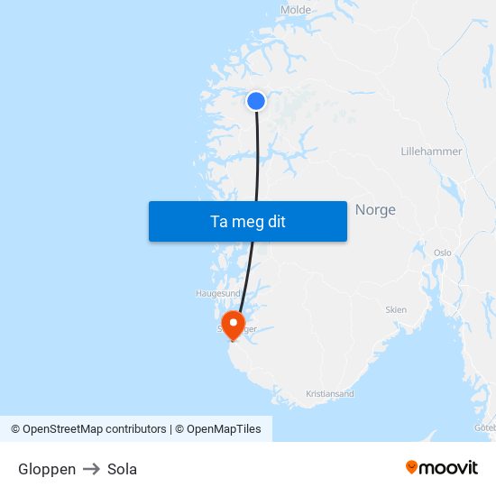 Gloppen to Sola map