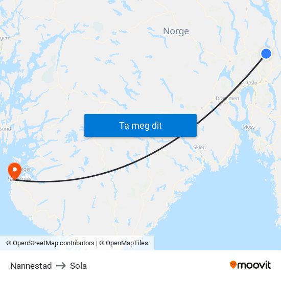 Nannestad to Sola map