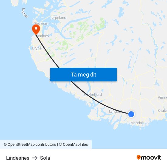 Lindesnes to Sola map