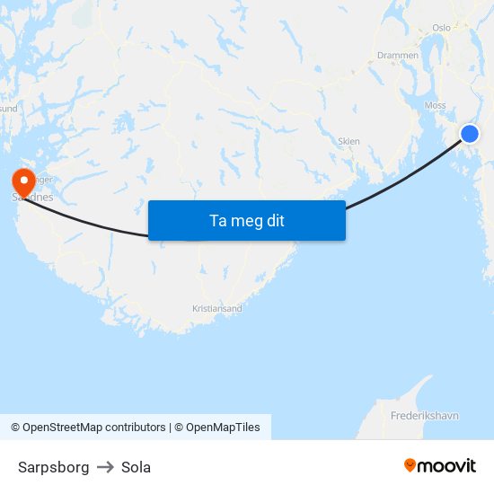 Sarpsborg to Sola map