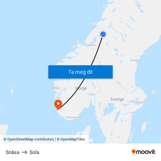 Snåsa to Sola map