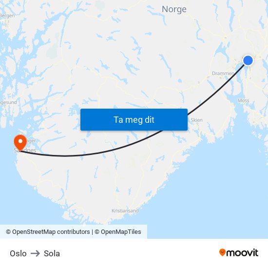Oslo to Sola map