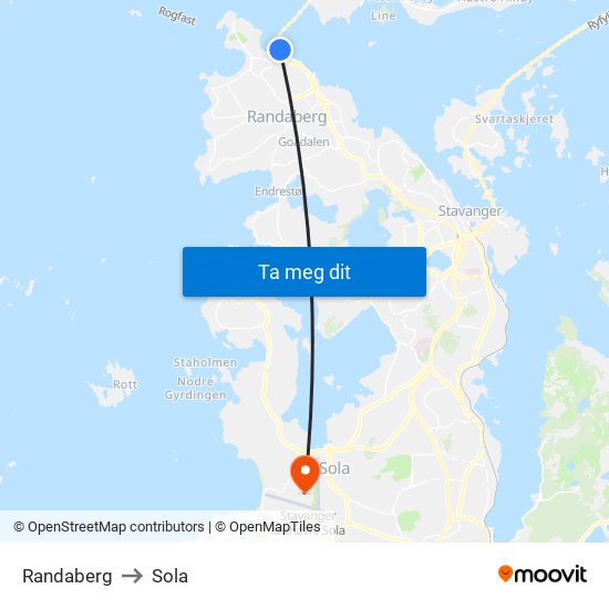 Randaberg to Sola map