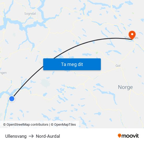 Ullensvang to Nord-Aurdal map