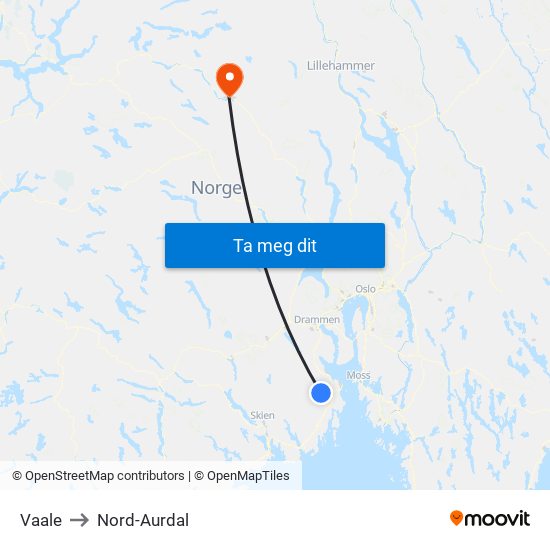 Vaale to Nord-Aurdal map