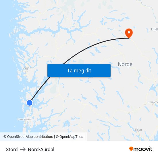 Stord to Nord-Aurdal map
