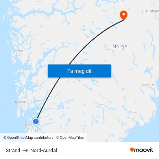 Strand to Nord-Aurdal map