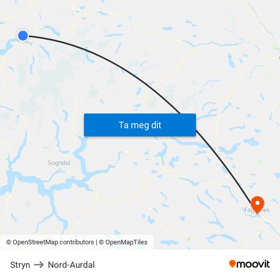 Stryn to Nord-Aurdal map