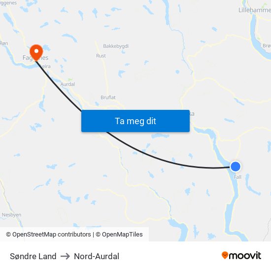 Søndre Land to Nord-Aurdal map