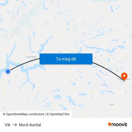 Vik to Nord-Aurdal map