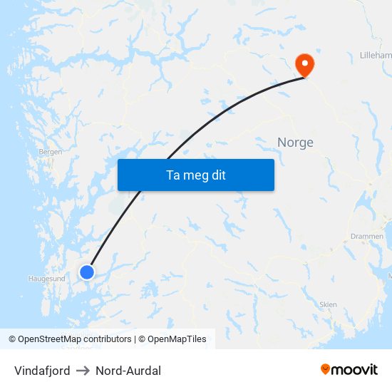 Vindafjord to Nord-Aurdal map