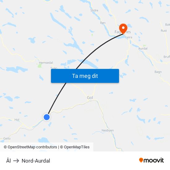 Ål to Nord-Aurdal map