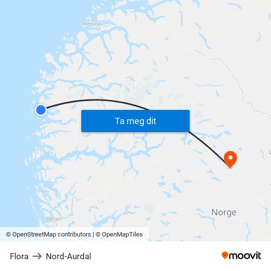 Flora to Nord-Aurdal map