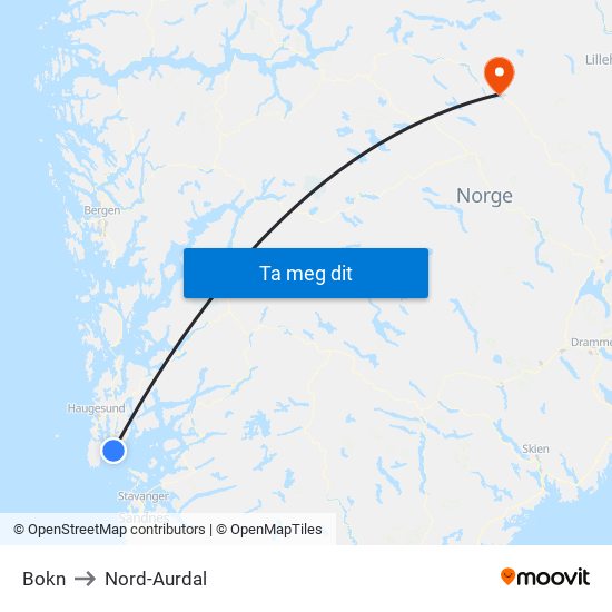 Bokn to Nord-Aurdal map