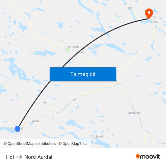 Hol to Nord-Aurdal map