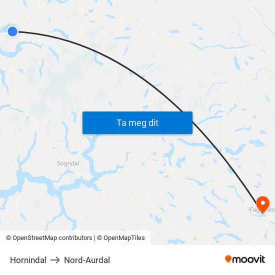 Hornindal to Nord-Aurdal map