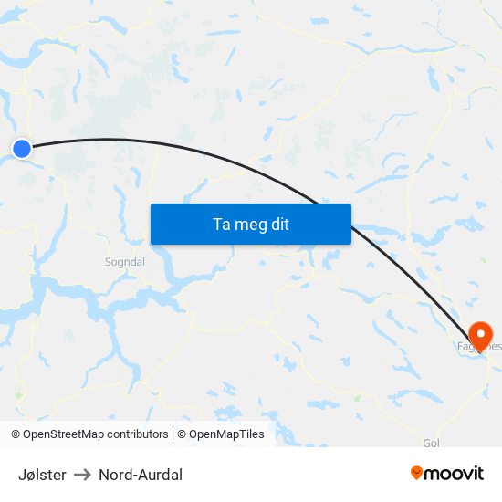 Jølster to Nord-Aurdal map