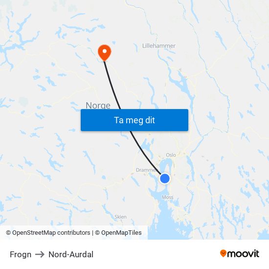 Frogn to Nord-Aurdal map