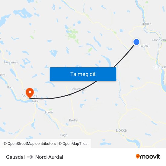 Gausdal to Nord-Aurdal map