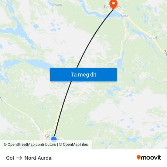 Gol to Nord-Aurdal map