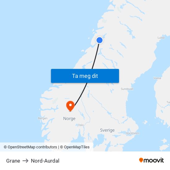 Grane to Nord-Aurdal map